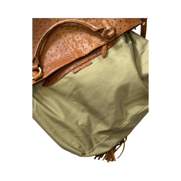 Vintage GILI ostrich leather extra large shoulder or tote bag - embossed tan - Picture 11 of 11